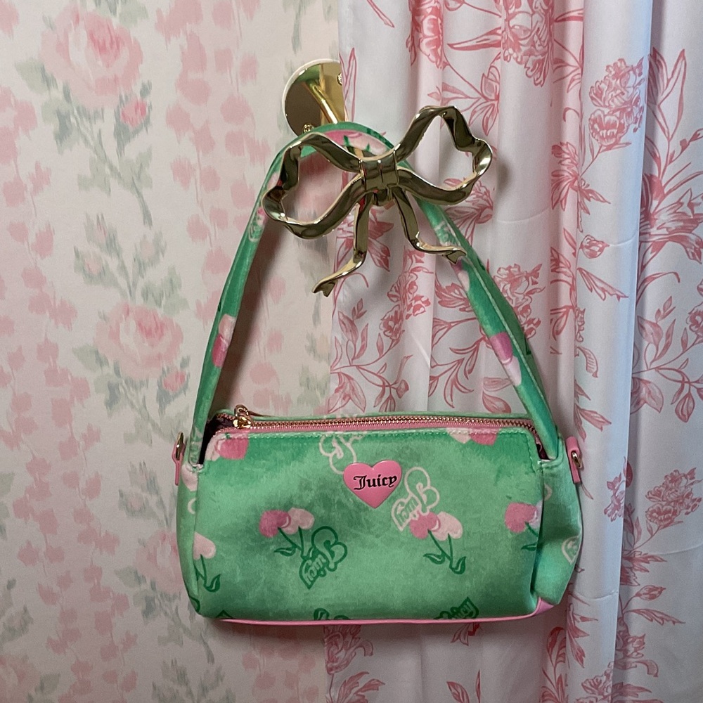 NWOT Juicy Couture Mint Green Mini Shoulder Bag with Pink Cherry Accents